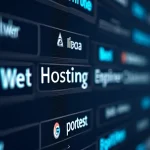 The image shows a person comparing different web hosting service review websites on a laptop.