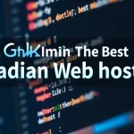 The image shows a Canadian flag overlaying a digital screen with web hosting server icons.